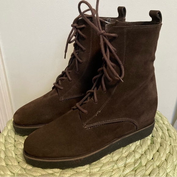 NWOB Roberto Del Carlo Chocolate Brown Suede Lace Up Hidden Wedge Crepe Boots - Picture 1 of 10